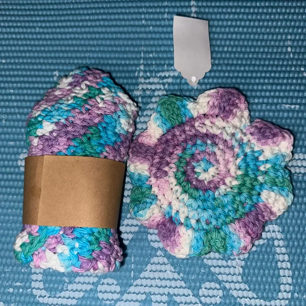 Purple and Green Handmade Cotton Multi Use Washcloth Set